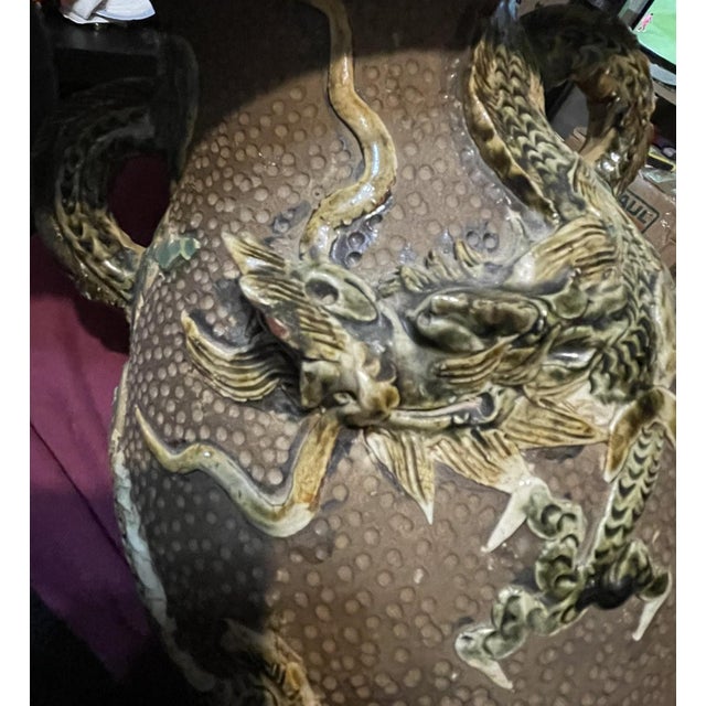 Antique Meiji Period Japanese Sumida Gawa Moriage Dragon Vase Lamp For Sale - Image 11 of 18