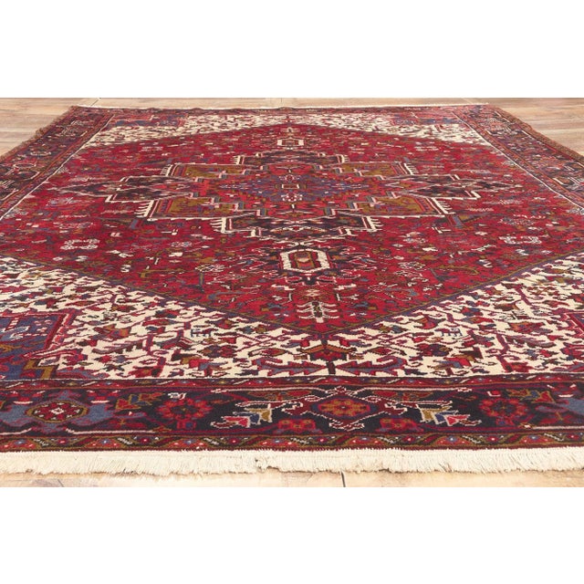Red Mid 20th Century Vintage Persian Heriz Rug - 08'10 x 12'01 For Sale - Image 8 of 9