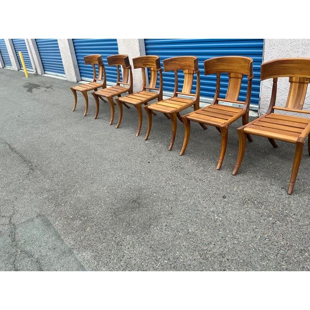 Mid-Century Modern Teak Klismos Patio Dining Chairs. - Set of 6 For Sale - Image 3 of 12