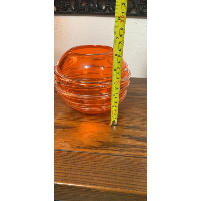Orange Vintage Murano Style Orange Art Glass Bowl – Sculptural Swirl Ribbed Centerpiece For Sale - Image 8 of 8
