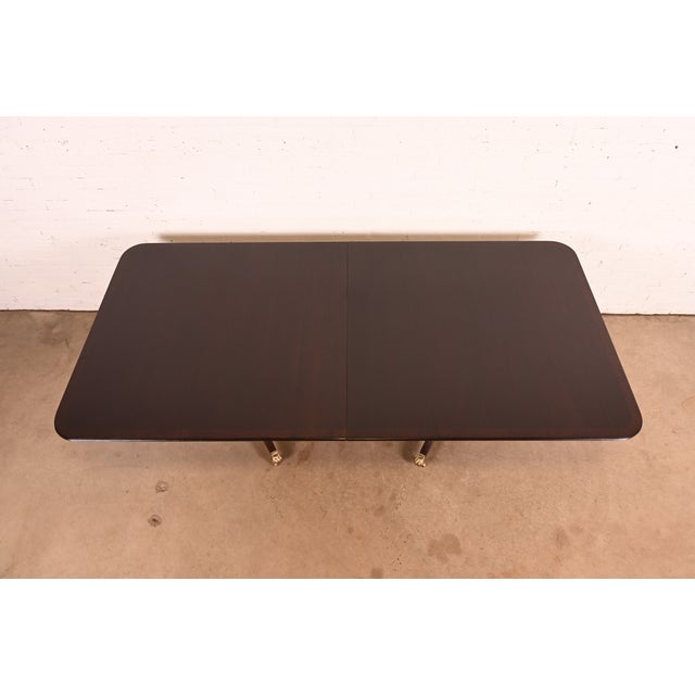 Baker Furniture Style Georgian Mahogany Double Pedestal Extension Dining Table, Newly Refinished For Sale - Image 9 of 12