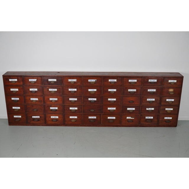 Large Belgian Pitch Pine Apothecary Cabinet with Enamel Shields, 1900s For Sale - Image 10 of 18