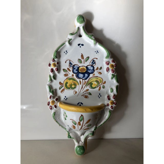 Vintage Italian Ceramic Floral Wall Pocket For Sale - Image 4 of 7