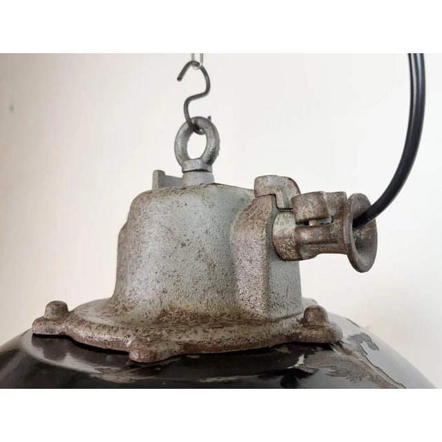 Glass Industrial Black Enamel and Cast Iron Cage Pendant Light from Elektrosvit, 1960s For Sale - Image 7 of 18