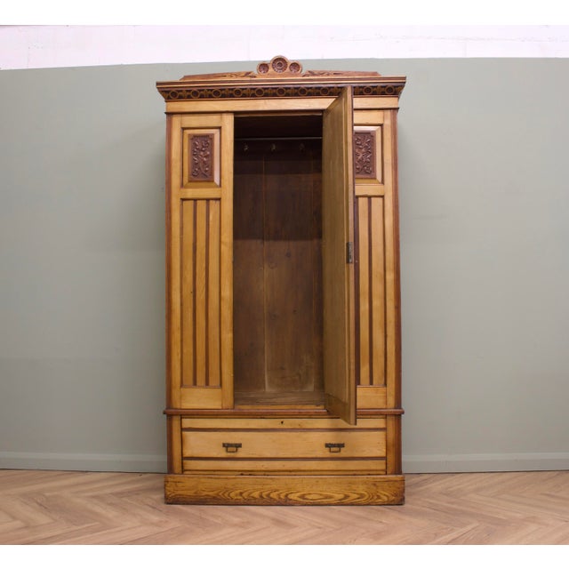 Early 20th Century Antique Edwardian Ash Wardrobe, 1900s For Sale - Image 5 of 12