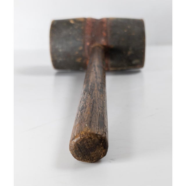 Wood 19th or 20th Century Rustic Primitive Folk Art Red and Blue Painted Wood Mallet For Sale - Image 7 of 10