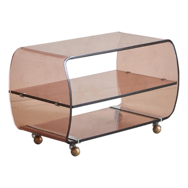French Plexiglass Bar Cart on Casters Attributed to Michel Dumas For Sale