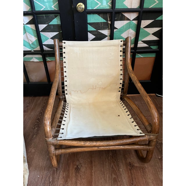 Mid-Century Modern 1960s Mid Century Bent Wood Chair With Laced Canvas Seat For Sale - Image 3 of 10