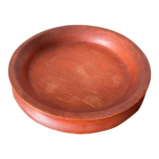 Vintage Rustic Pine Wood Low Bowl For Sale
