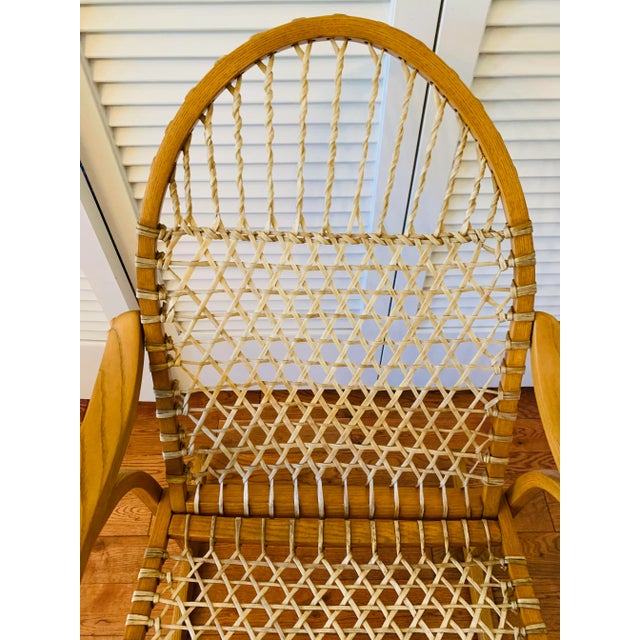 1970s Vintage Snowshoe Oak Rocking Chair With Rawhide Lacing by Vermont