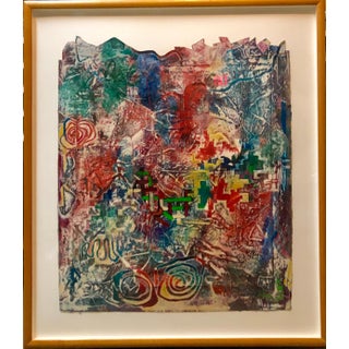 Terence La Noue, Large Abstract Modernist Monterey Series Mixed Media Monotype Colorful Painting, 1984 For Sale