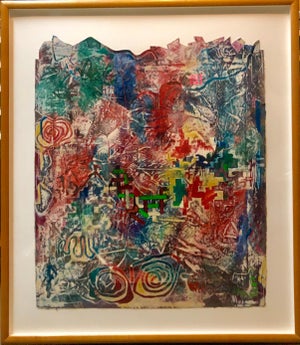 Terence La Noue, Large Abstract Modernist Monterey Series Mixed Media Monotype Colorful Painting, 1984