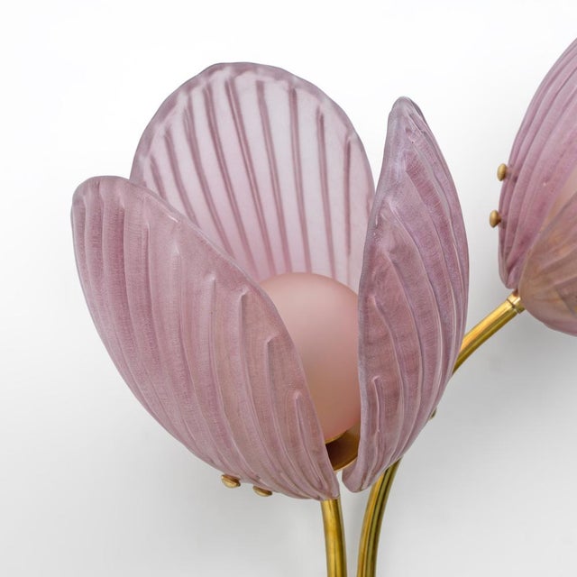 Murano Glass and Brass Tulip Sconces, 2000s, Set of 2 For Sale - Image 6 of 9