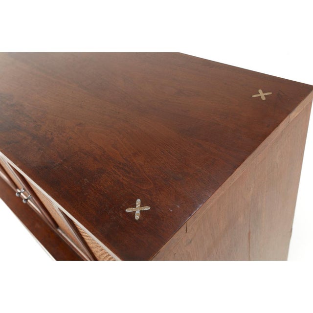 Merton Gershun for American of Martinsville Mid Century X Inlay Walnut 9 Drawer Dresser For Sale - Image 9 of 11