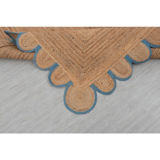 Blue French Blue Scallop Edge Jute Rug 10x14 Ft. For Sale - Image 8 of 12