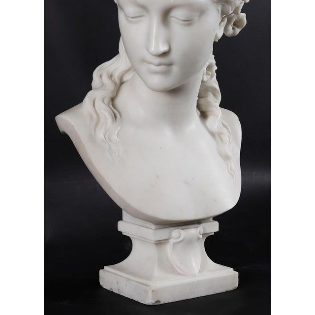 Eugene-Antoine Aizelin, Antique Bust of a Grecian Lady, 19th Century, Carrara Marble For Sale - Image 9 of 18