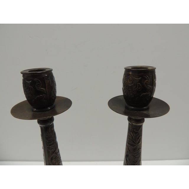 Bronze Color Repousse Style Candle Holders - Set of 2 Size: 4" x 4" 13"H