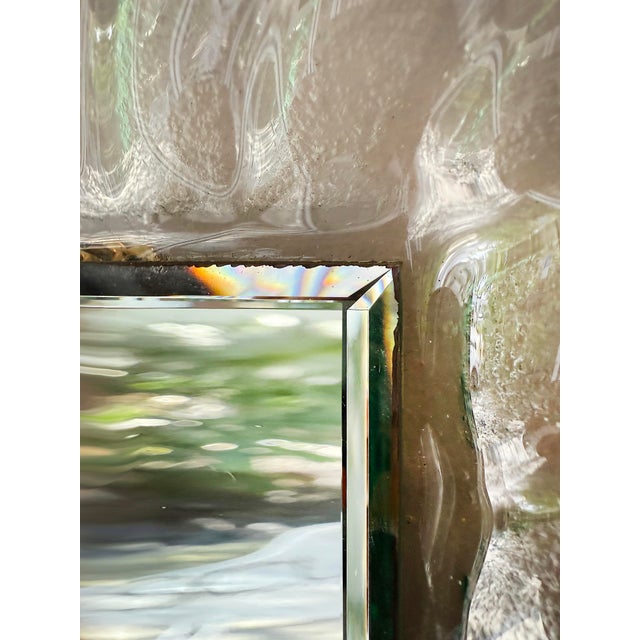 Glass Vintage Fluted Murano Glass Wall Mirror With Beveled Mirror, 1980s For Sale - Image 7 of 8