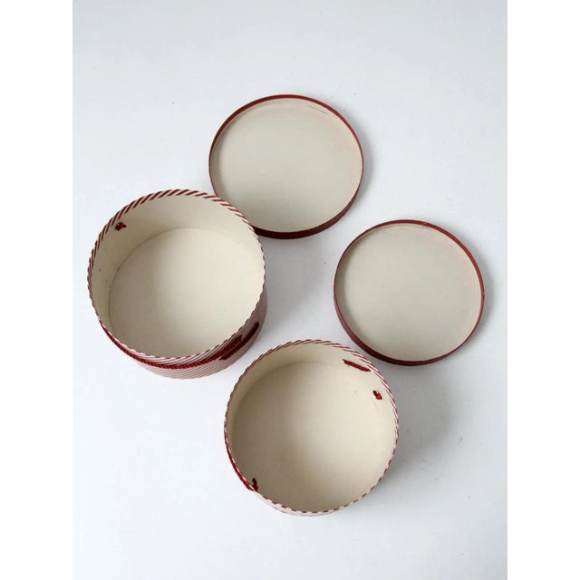 Vintage Candy Cane Stripe Hat Boxes Pair For Sale - Image 4 of 13