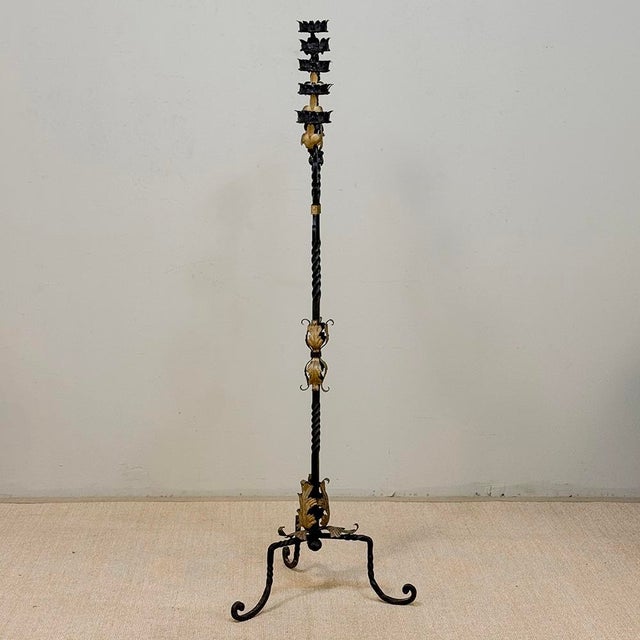 Spanish Revival Hand Forged Iron and Brass Torchère ~ Floor Candelabra For Sale In Dallas - Image 6 of 18