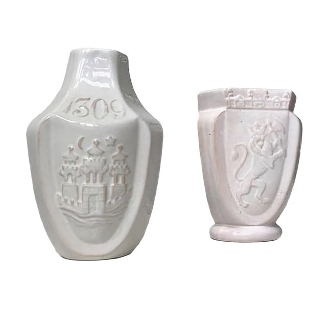 Antique White Ceramic Commemorative Vases by Hermann August Kähler, 1900s, Set of 2 For Sale