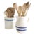 Striped Stoneware Crock & Pitcher Utensil Holders S/2 For Sale