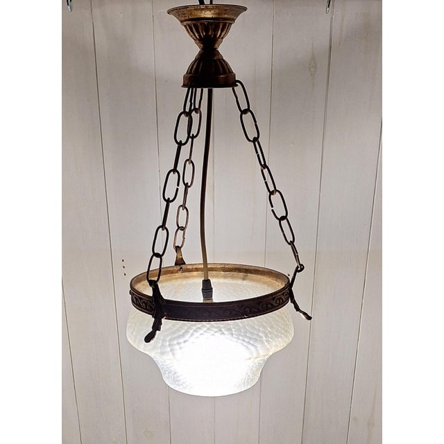 Antique Ceiling Lamp with Ornate Brass Frame and Original Glass Shade, 1890s For Sale - Image 3 of 7