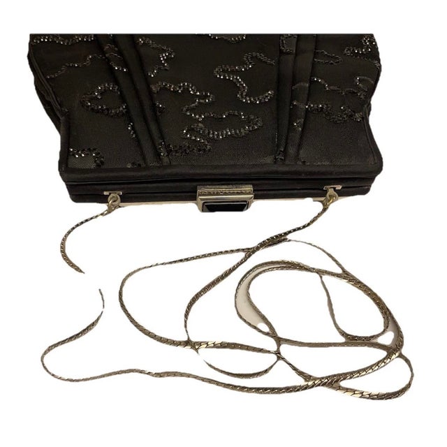 Art Deco Judith Leiber 80s Art Deco Style Frame Embroidery Marcasite Style Gemstone Velvet Shoulder Clutch Evening Bag Vintage For Sale - Image 3 of 9