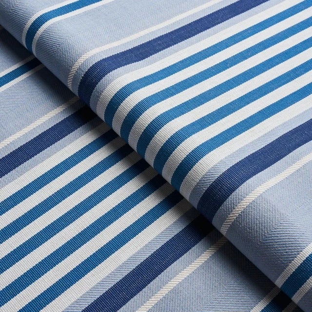 Schumacher Schumacher Minzer Cotton Stripe Fabric in Blue For Sale - Image 4 of 4