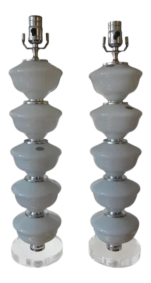 Mid-Century White Murano Glass Lamps-Pair