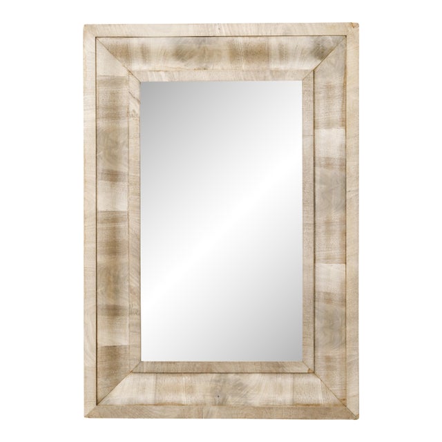 Midcentury French Bleached Walnut Mirror with Beveled Frame For Sale