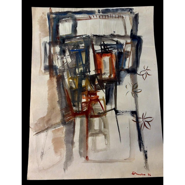 Abstract work on special paper, created using a mixed media technique that includes watercolor, diluted tempera, and ink....