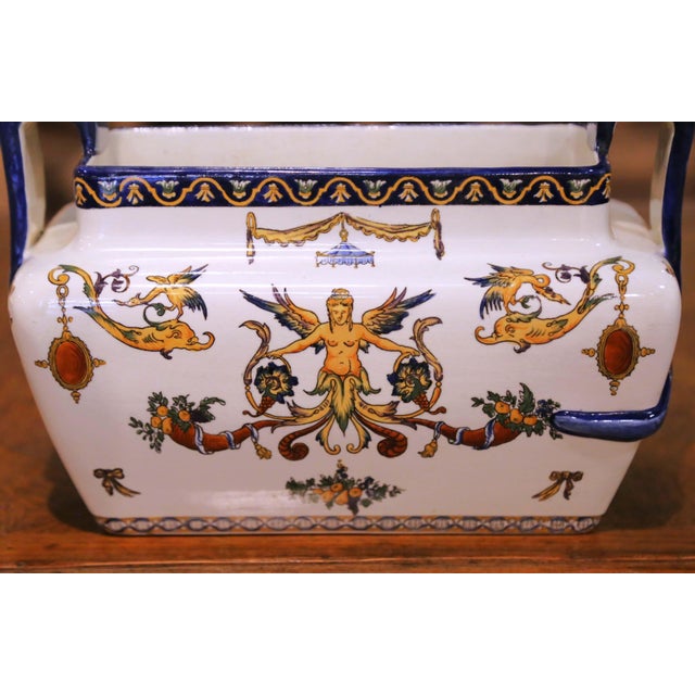 19th Century French Gien Faience Renaissance Revival Garniture Set, 3 Pieces For Sale - Image 9 of 17