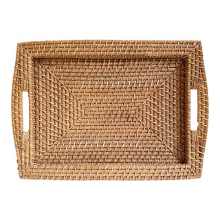 Woven Rattan Serving Tray With Handles For Sale