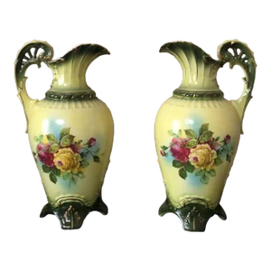 Early 20th Century Austria Victorian/Art Nouveau Numbered Hand Painted Porcelain Vases - a Pair