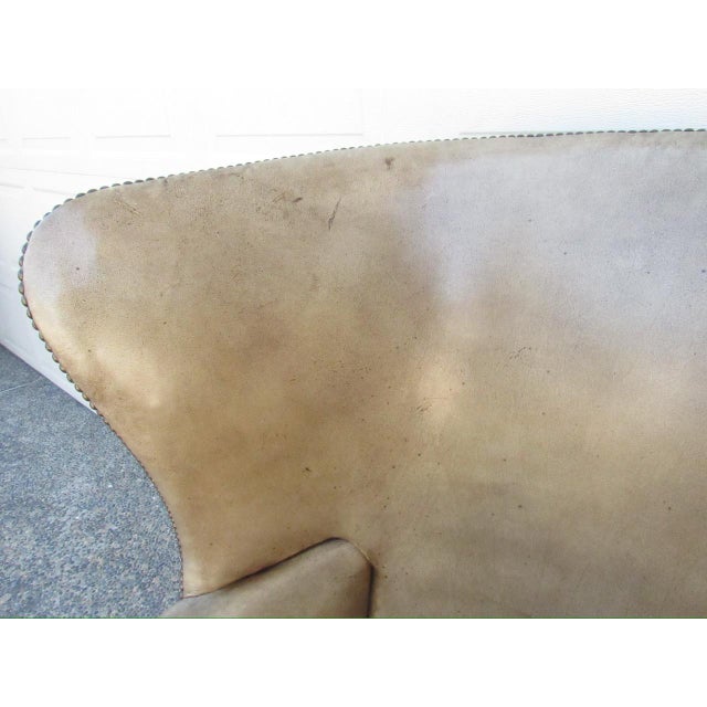 English Antique English George LLL Leather Wingback Armchair For Sale - Image 3 of 18