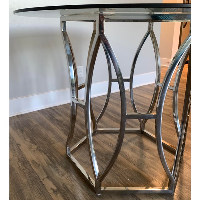 Late 20th Century Steel Base and Round Glass Top Dining Table For Sale - Image 10 of 12
