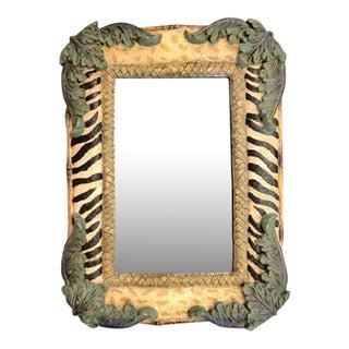 Tropical Resin Zebra Leaf Leopard Faux Bamboo Regency Style Wall Mirror For Sale
