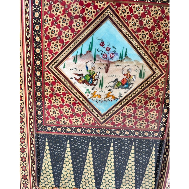 Gold Persian Khatamkari Backgammon and Chess Box For Sale - Image 8 of 18