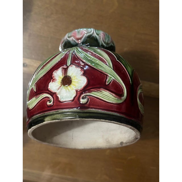 Small Art Nouveau Majolica Lampshade with Raised Floral Decoration, 1890s For Sale - Image 14 of 18