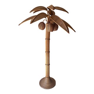 1970s Mario Lopez Rattan Torres Style Wicker Palm Tree Floor Lamp For Sale