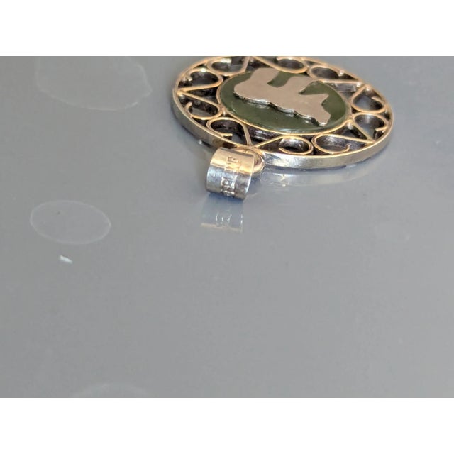 Art Deco Vintage Chai Pendant, Silver and Jade For Sale - Image 3 of 3