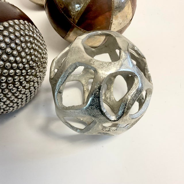 1980s Vintage Boho Chic Arts & Crafts Decorative Balls, Wood and Metal - Set of 6 For Sale - Image 9 of 11