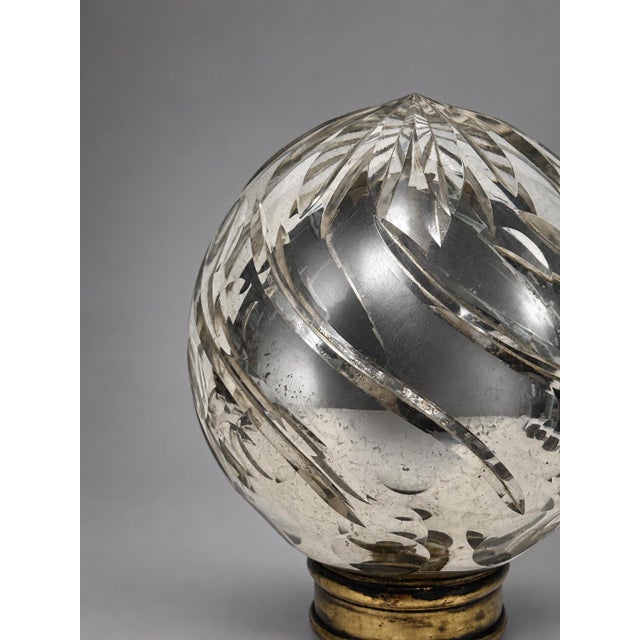 Glass 19th Century, French Spiral-Cut Mercury Glass Newel Post Finial With Bronze Base For Sale - Image 7 of 8