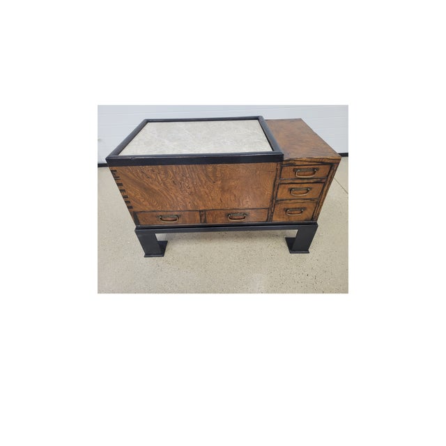 Antique Japanese Keyaki Wood Hibachi Tansu Chest on Custom Ebonized Metal Stand For Sale - Image 4 of 11