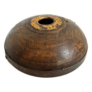 Antique Dark Wood & Brass India Tobacco Container For Sale