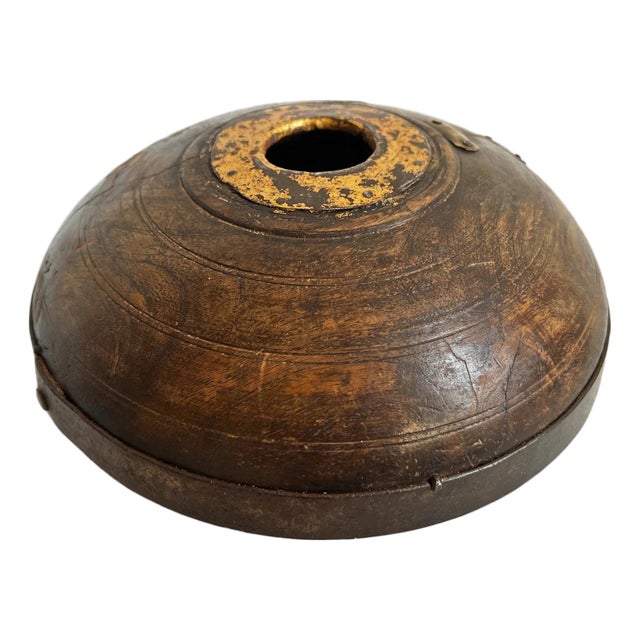 Antique Dark Wood & Brass India Tobacco Container For Sale