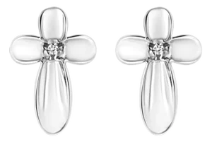 .925 Sterling Silver Prong Set Diamond Accent Floral Cross Stud Earring (I-J Color, I1-I2 Clarity) - 2 Pieces