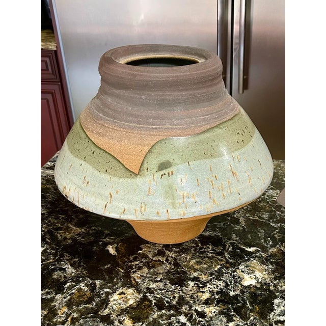 Large Vintage Lidded Vessel, Signed, Hand-Thrown Pottery in Nature’s Colors, Glazed Around Outside Center and Inside Pot and Lid, Earthen-Ware Jar For Sale In South Bend - Image 6 of 12