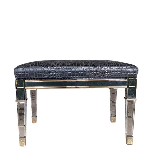 Caracole Classic Silver and Gold Bench in Crocodile Pattern by Hickory Park For Sale - Image 6 of 6